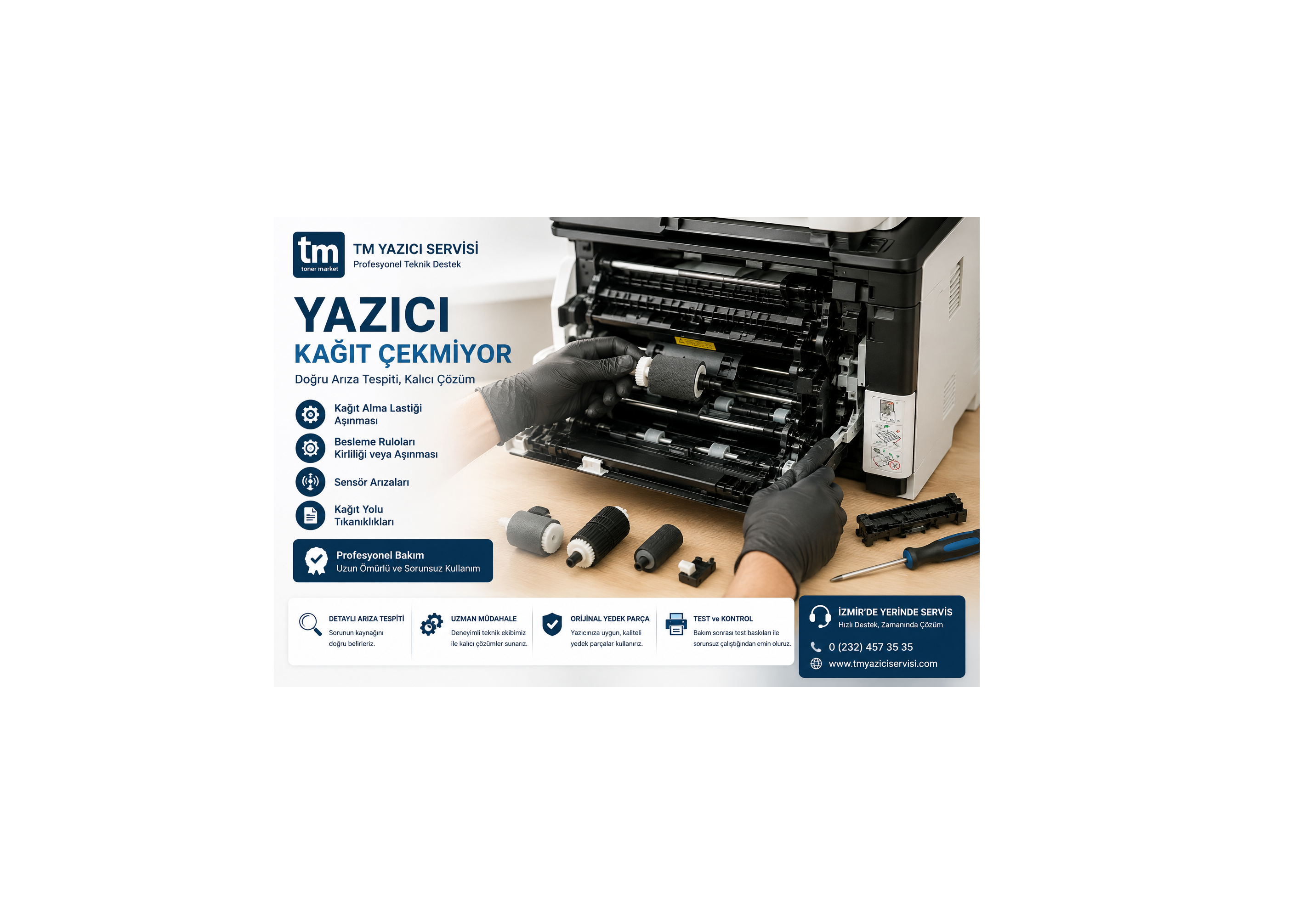 Yazıcı kağıt çekmiyor arızası, kağıt alma lastiği değişimi ve İzmir Yazıcı Servisi hizmeti